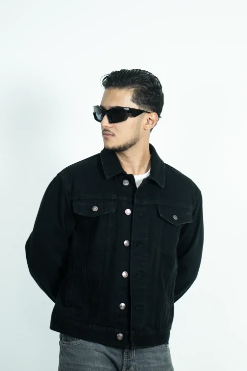 CROP JET BLACK DENIM JACKET