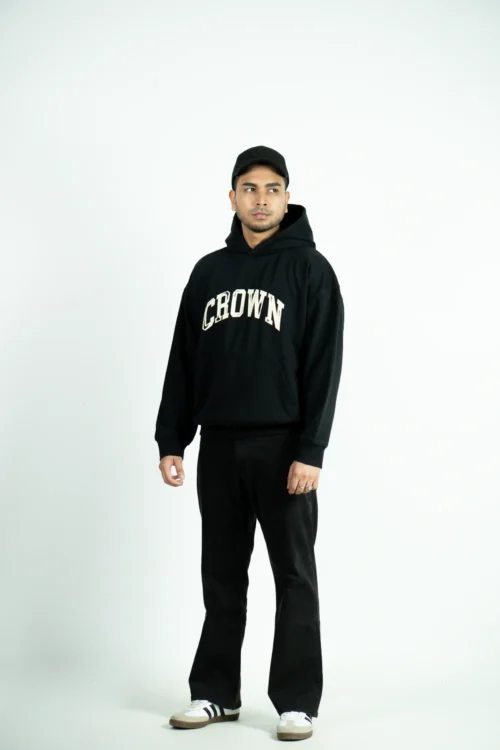 DROP SHOULDER CROWN HOODIE -BLACK