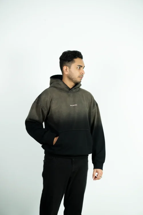 DROP SHOULDER SPRAY WASH HOODIE- BROWN WASH