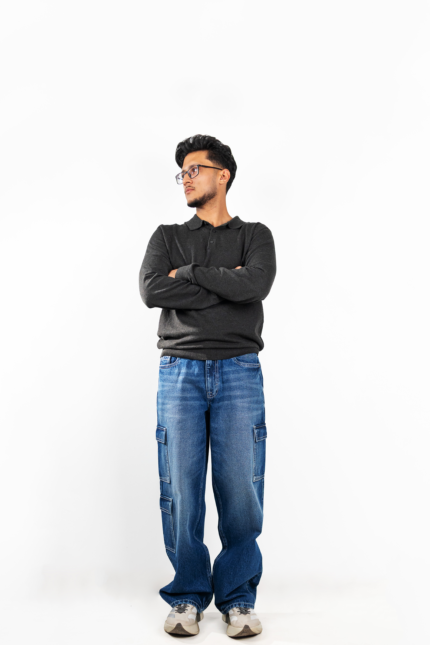 CARGO BAGGY JEANS- MID WASH