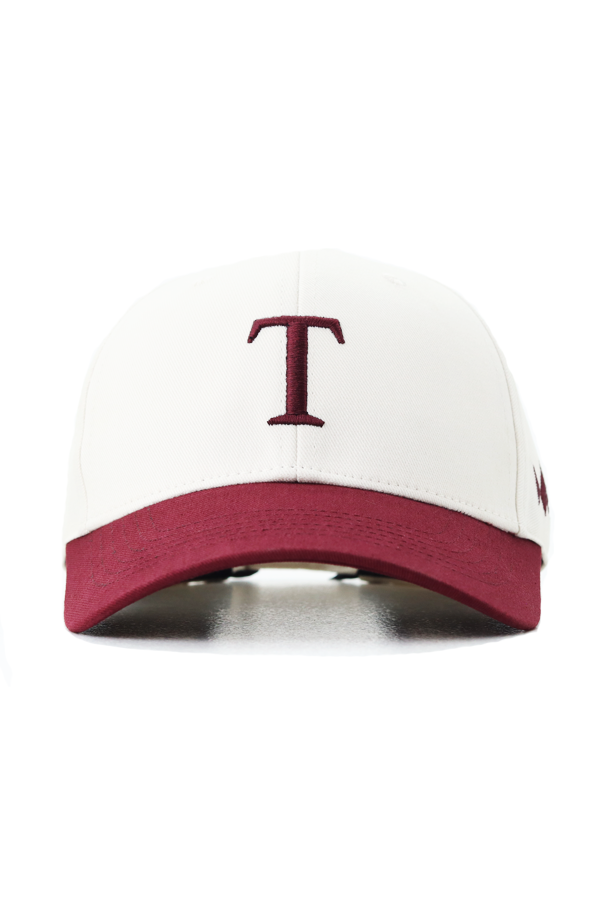 CROWN SPECIAL LETTER T – OFF WHITE & BORDEAUX FRONT VIEW CROWN SPECIAL LETTER T -OFF WHITE & BORDEAUX - Image 1