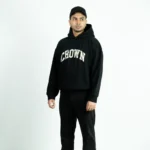 DROP SHOULDER CROWN HOODIE -BLACK