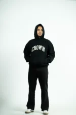 DROP SHOULDER CROWN HOODIE -BLACK - Image 2