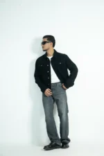 CROP JET BLACK DENIM JACKET - Image 4