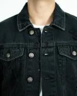 CROP BLACK DENIM JACKET- HEAVY WASH - Image 2