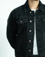 CROP BLACK DENIM JACKET- HEAVY WASH - Image 4