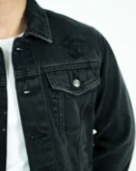 CROP BLACK DENIM JACKET- HEAVY WASH - Image 5