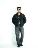 CROP BLACK DENIM JACKET- HEAVY WASH - Image 3