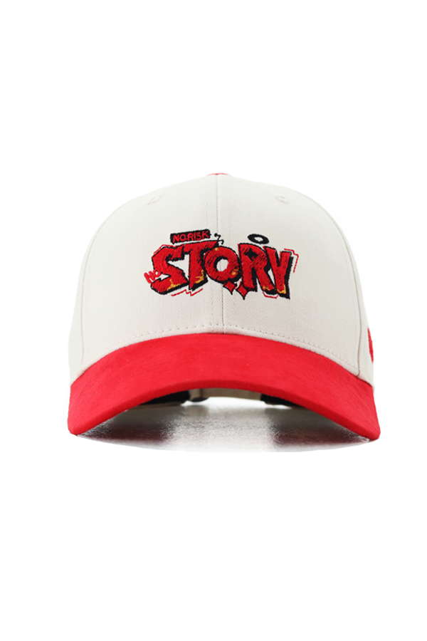 Untitled-1 copy NO RISK NO STORY CAP – OFF WHITE & RED( SUEDE FABRIC) - Image 1