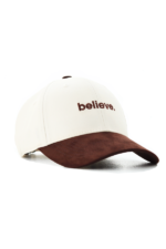 BELIEVE STATEMENT CAP – OFF WHITE & BROWN ( SUEDE FABRIC) - Image 3